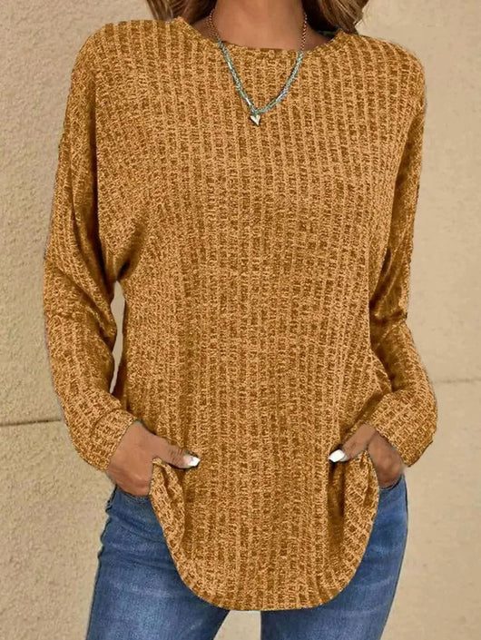 Mia | Oversized dames gebreide trui met wafeldessin en ronde hals