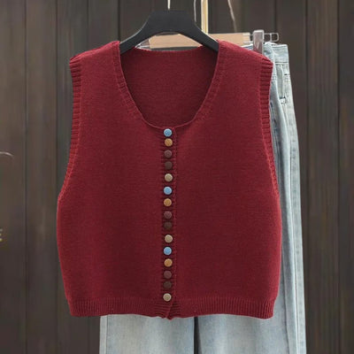 Amelie | Mouwloos dames gebreid vest met kleurrijke knopen