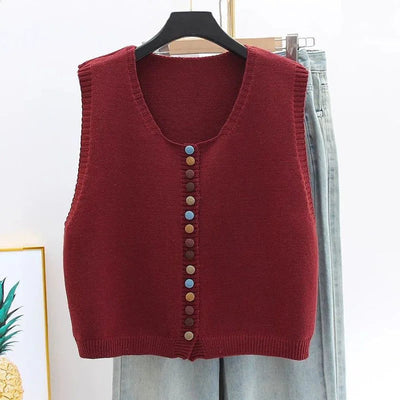 Amelie | Mouwloos dames gebreid vest met kleurrijke knopen