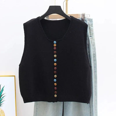 Amelie | Mouwloos dames gebreid vest met kleurrijke knopen