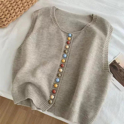 Amelie | Mouwloos dames gebreid vest met kleurrijke knopen