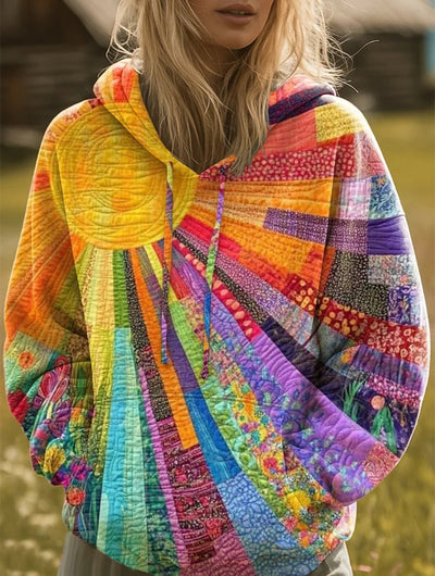 Luisa | Kleurrijke dames hoodie met boho patchwork zonnedessin