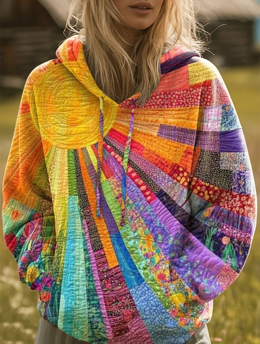 Luisa | Kleurrijke dames hoodie met boho patchwork zonnedessin