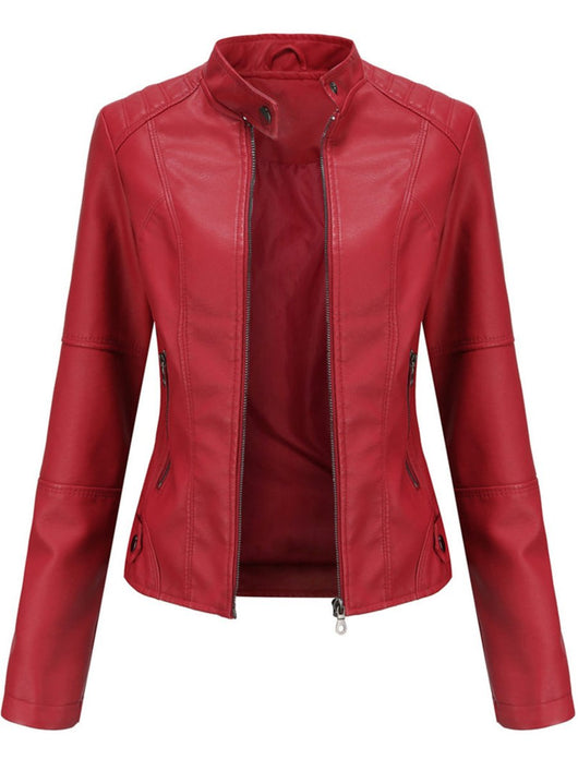 Annika | Getailleerd dames bikerjack van imitatieleer met rits