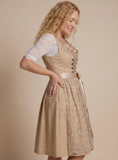 Clara | Knielange dames dirndl met kanten blouse en rijgsluiting
