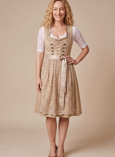 Clara | Knielange dames dirndl met kanten blouse en rijgsluiting