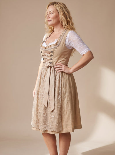 Clara | Knielange dames dirndl met kanten blouse en rijgsluiting