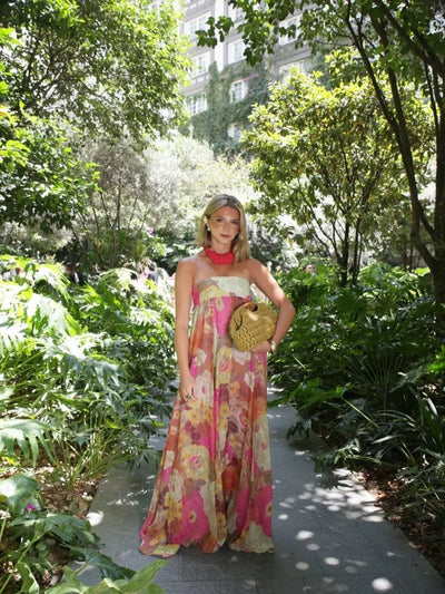 Johanna | Strapless dames maxijurk met bloemenmotief voor bruiloftsgasten