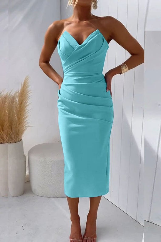 Marie | Strapless figuurvolgende dames cocktail midi-jurk