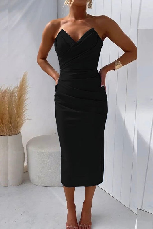 Marie | Strapless figuurvolgende dames cocktail midi-jurk