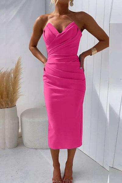 Marie | Strapless figuurvolgende dames cocktail midi-jurk