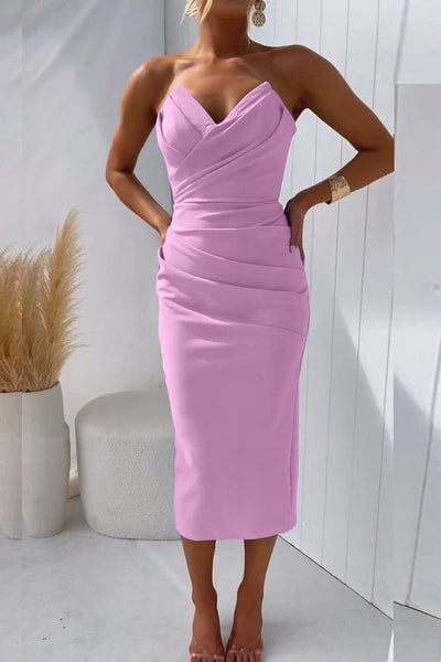 Marie | Strapless figuurvolgende dames cocktail midi-jurk