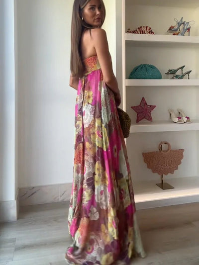 Clara | Strapless dames maxijurk met bloemenprint voor bruiloftsgasten