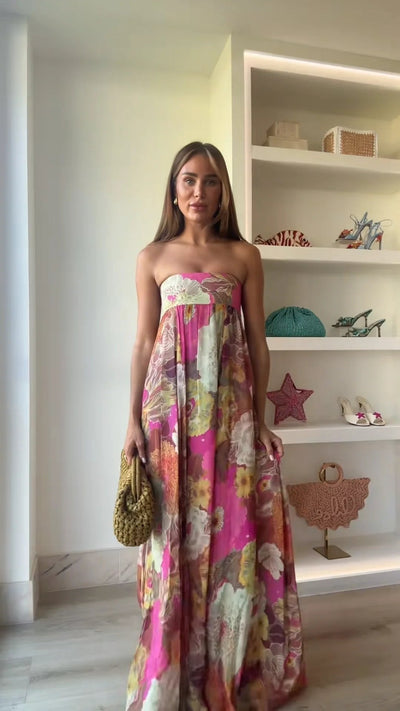 Clara | Strapless dames maxijurk met bloemenprint voor bruiloftsgasten