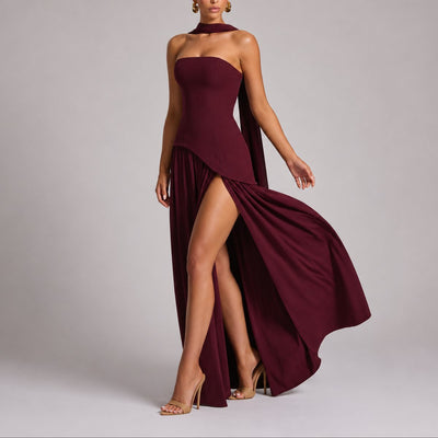 Charlotte | Strapless dames maxi-avondjurk met sjaaldetail voor bruiloftsgasten