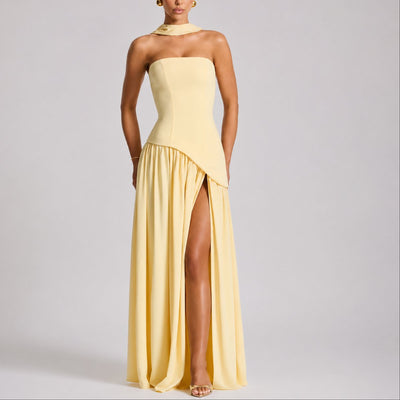 Charlotte | Strapless dames maxi-avondjurk met sjaaldetail voor bruiloftsgasten