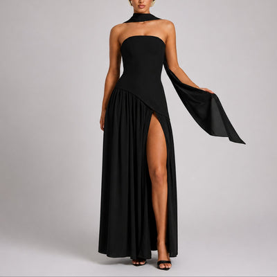 Charlotte | Strapless dames maxi-avondjurk met sjaaldetail voor bruiloftsgasten