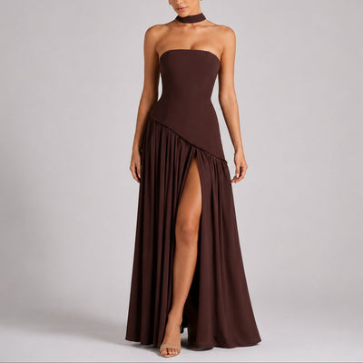Charlotte | Strapless dames maxi-avondjurk met sjaaldetail voor bruiloftsgasten