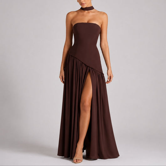 Charlotte | Strapless dames maxi-avondjurk met sjaaldetail voor bruiloftsgasten