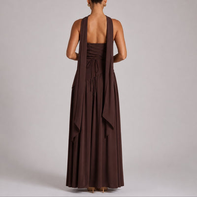 Charlotte | Strapless dames maxi-avondjurk met sjaaldetail voor bruiloftsgasten