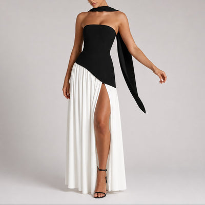 Charlotte | Strapless dames maxi-avondjurk met sjaaldetail voor bruiloftsgasten