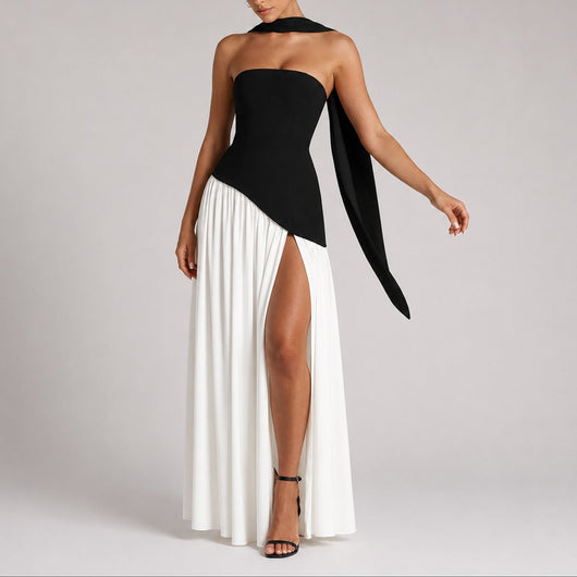 Charlotte | Strapless dames maxi-avondjurk met sjaaldetail voor bruiloftsgasten
