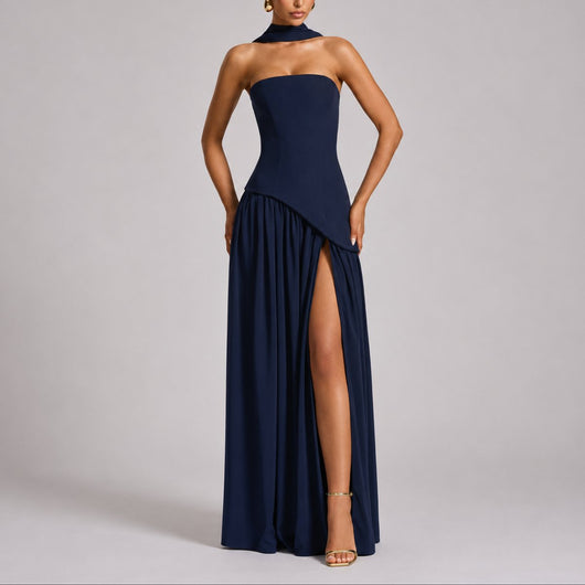 Charlotte | Strapless dames maxi-avondjurk met sjaaldetail voor bruiloftsgasten