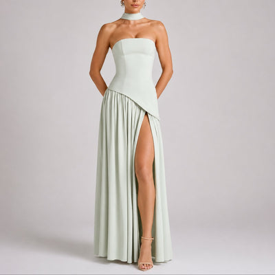 Charlotte | Strapless dames maxi-avondjurk met sjaaldetail voor bruiloftsgasten