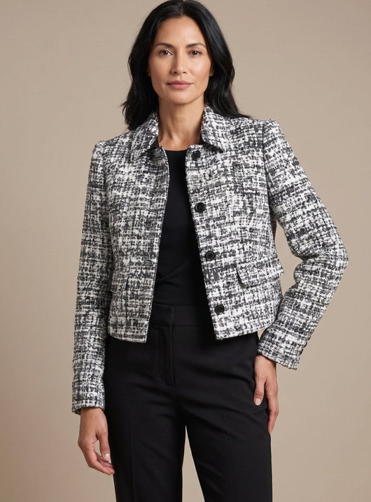 Frieda | Tweedelige dames tweedset met blazer en wijde broek