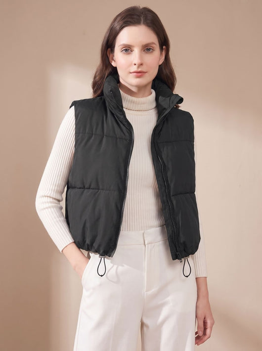 Annika | Ultralichte korte gewatteerde dames bodywarmer met opstaande kraag