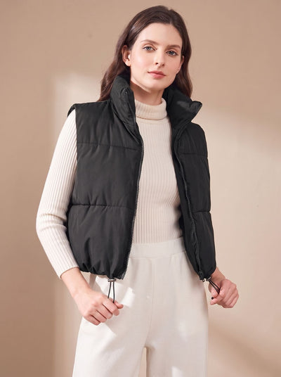 Annika | Ultralichte korte gewatteerde dames bodywarmer met opstaande kraag