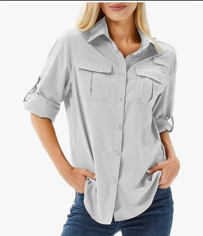 Sophie | Dames safari wandelblouse met UPF 50, lange mouwen en opstroopbare mouwen