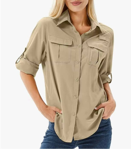 Sophie | Dames safari wandelblouse met UPF 50, lange mouwen en opstroopbare mouwen