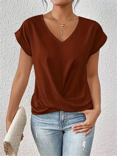 Sophie | Dames shirt met V-hals, korte mouwen en twistdetail
