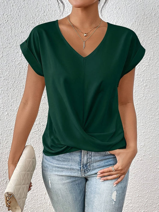 Sophie | Dames shirt met V-hals, korte mouwen en twistdetail