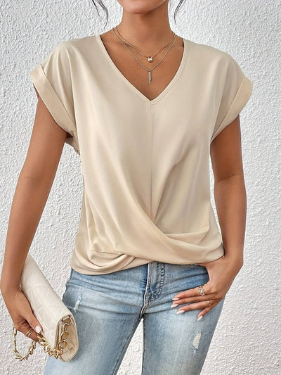 Sophie | Dames shirt met V-hals, korte mouwen en twistdetail