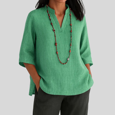 Leonie | Dames tuniek met V-hals, driekwartmouwen en relaxed fit