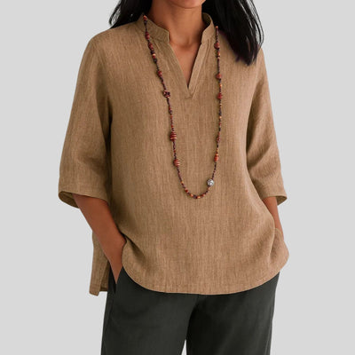 Leonie | Dames tuniek met V-hals, driekwartmouwen en relaxed fit