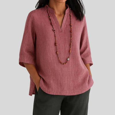 Leonie | Dames tuniek met V-hals, driekwartmouwen en relaxed fit