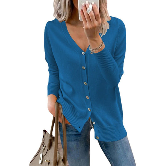 Amelie | Dames gebreid vest met V-hals, lange mouwen en knopen