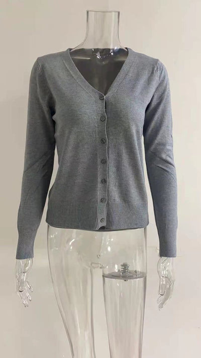 Amelie | Dames gebreid vest met V-hals, lange mouwen en knopen