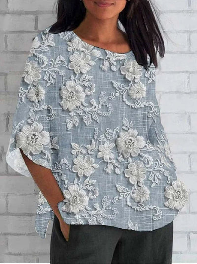Elfriede | Dames vintage blouse met bloemenborduursel en lange mouwen