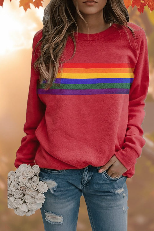 Clara | Dames vintage sweater met regenboogstrepen en lange mouwen