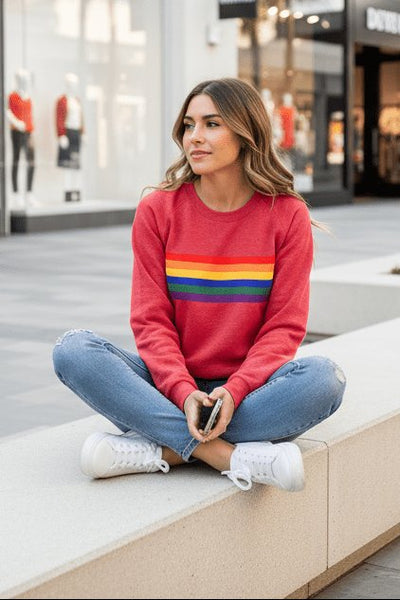 Clara | Dames vintage sweater met regenboogstrepen en lange mouwen