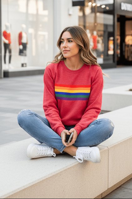 Clara | Dames vintage sweater met regenboogstrepen en lange mouwen