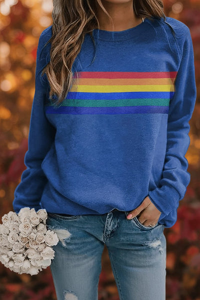 Clara | Dames vintage sweater met regenboogstrepen en lange mouwen