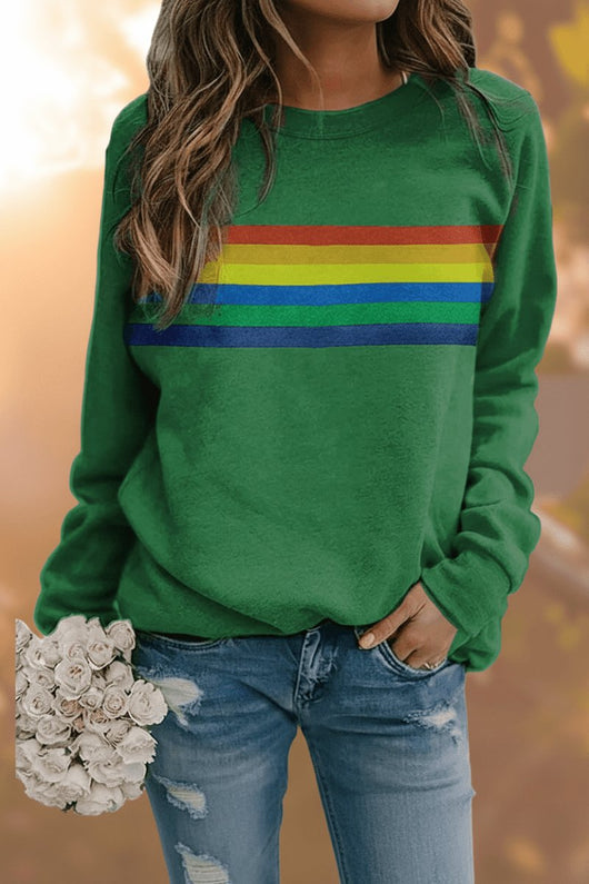 Clara | Dames vintage sweater met regenboogstrepen en lange mouwen