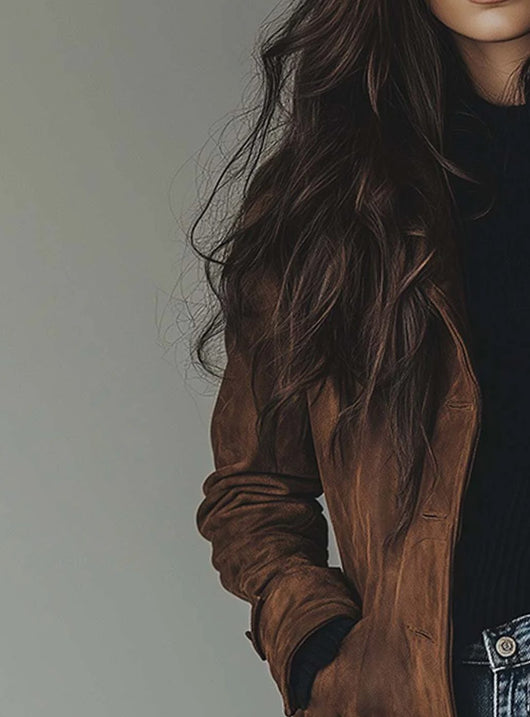 Lena | Lange dubbelrijse dames trenchcoat in vintage suèdelook