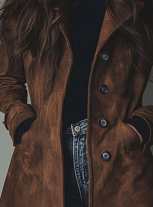Lena | Lange dubbelrijse dames trenchcoat in vintage suèdelook