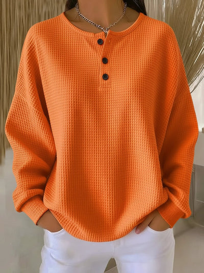 Elisabeth | Oversized dames wafelbrei henleytrui met lange mouwen